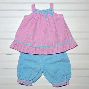 PETIT POMME EUC Gingham Seersucker Colorblock Matching Set